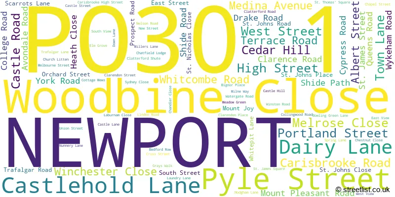 A word cloud for the PO30 1 postcode